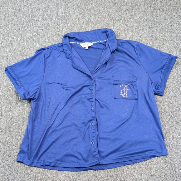 Juicy Couture Y2K Rhinestone Sleep Shirt XL Blue McBling Button Down Pajama Top — photo 2